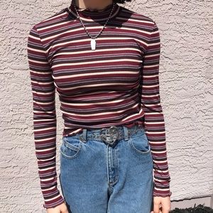 Striped Mock Neck Crop Top